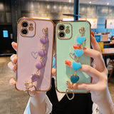Luxury Love Heart Painting + Heart Hand Chain Case For Apple iPhone Phone Case