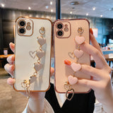 Luxury Love Heart Painting + Heart Hand Chain Case For Apple iPhone Phone Case