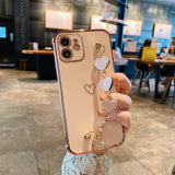Luxury Love Heart Painting + Heart Hand Chain Case For Apple iPhone Phone Case